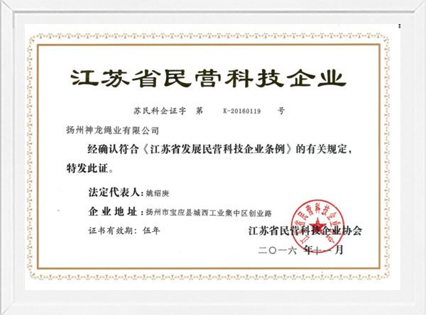 Jiangsu Private Enterprise Technology Enterprise Certificate