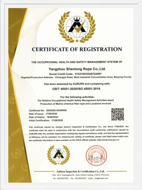 Occupational Health Management System Certification Certificate