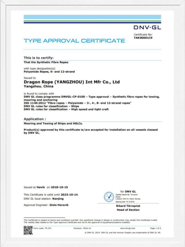 DNV.GL Classification Society Factory Approval Certificate