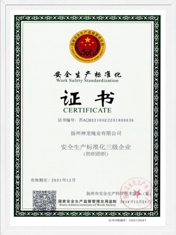 Safety Production Standardization Certificate (Textile)